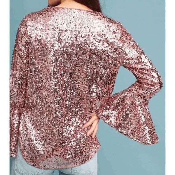 Anthropologie Moulinette Soeurs size 6 pink sequined long sleeve top - Picture 2 of 7